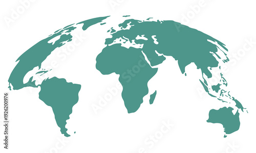 World map silhouette vector illustration, simplified global continents outline in flat design isolated on white background, geography and travel concept