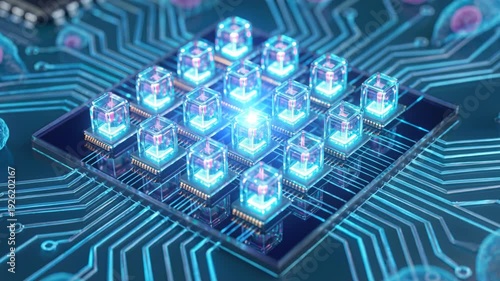 Wallpaper Mural Wearable biosensors microchip sensor circuit platform glowing blue with integrated sensor network and cellular neural interface ambient Torontodigital.ca