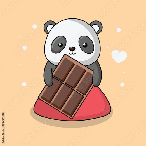 Happy Panda Holding Chocolate Bar,