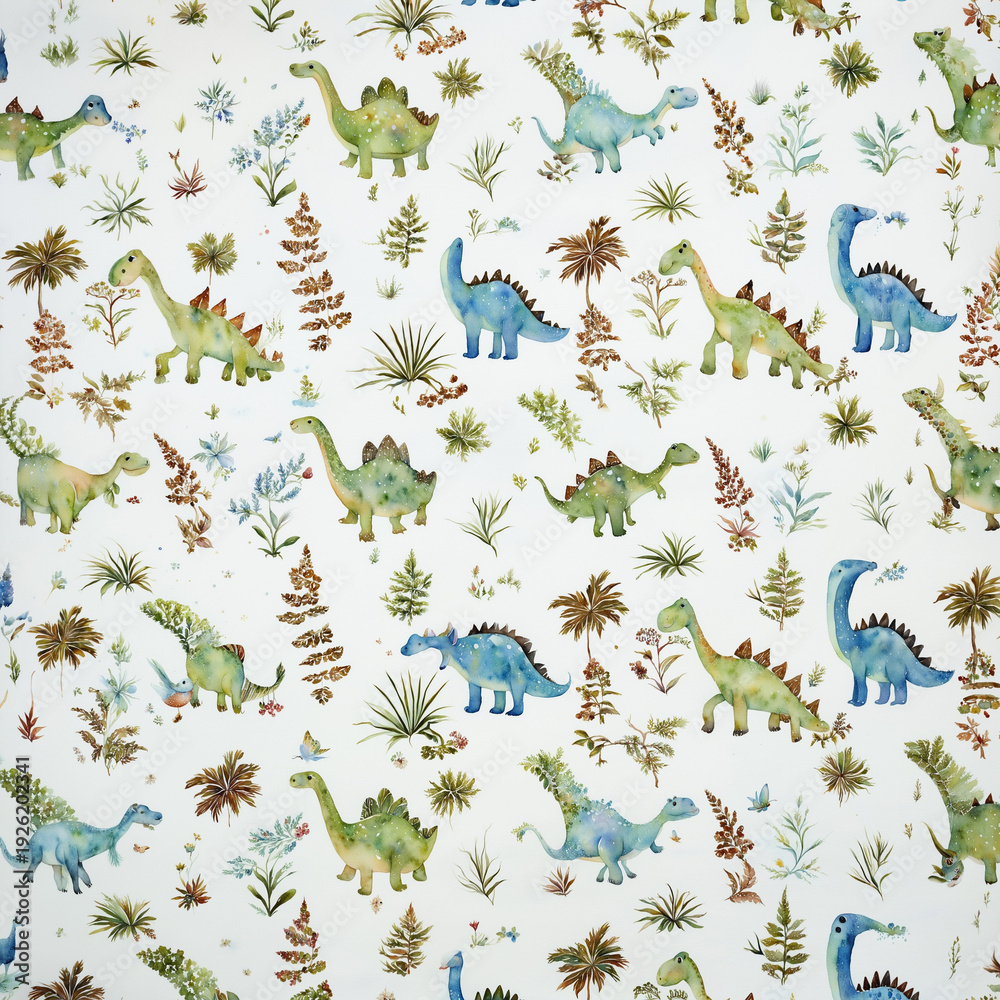 Obraz premium Watercolor Dinosaur Prehistoric Pattern