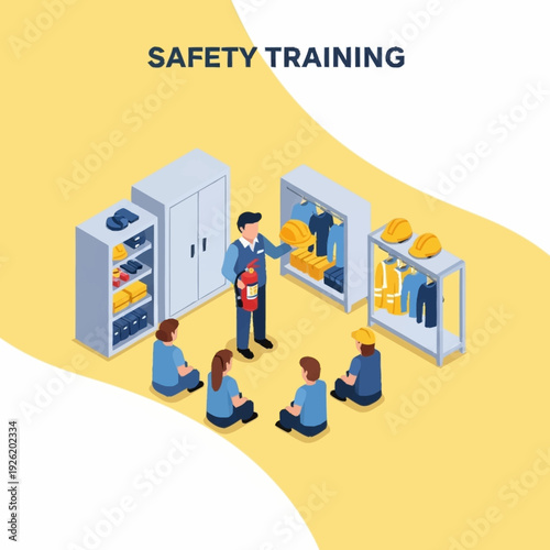 Safety Training Session with Workers in Protective Gear.