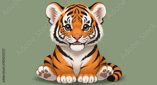 Adorable Cartoon Tiger Cub Sitting Cute Illustration.