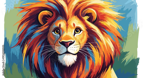 Vibrant Lion Portrait with Colorful Mane.