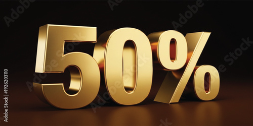 50 Percent Discount Golden 3D Text on Dark Background, Luxury Sale Promotion Banner for Black Friday, Special Offer, Marketing and Retail Campaign Design
