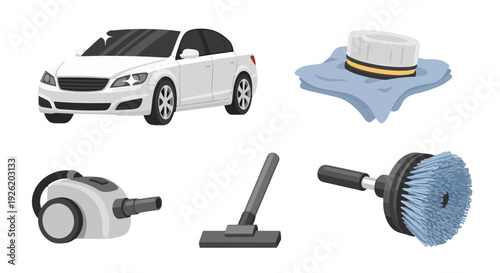 Sleek white modern sedan car frontside view with silver wheels and dark windows clean vector illustration.