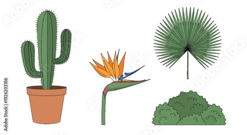 Tall green potted cactus with two arms and sharp black spines illustrated in a simple cartoon style.