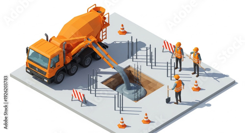 Construction Site with Workers and Truck.