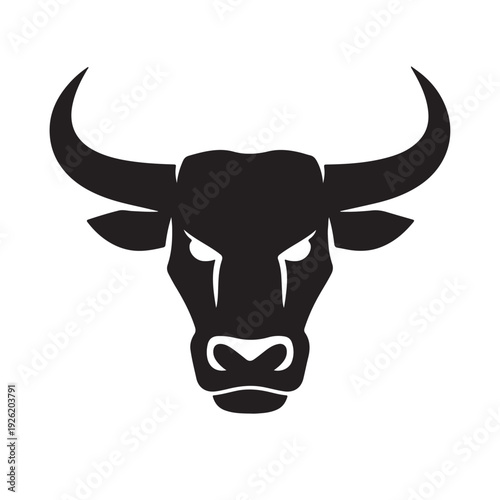 Bull head with large horns isolated on white background vector illustration