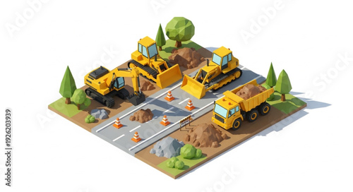 Construction Site with Yellow Machinery.