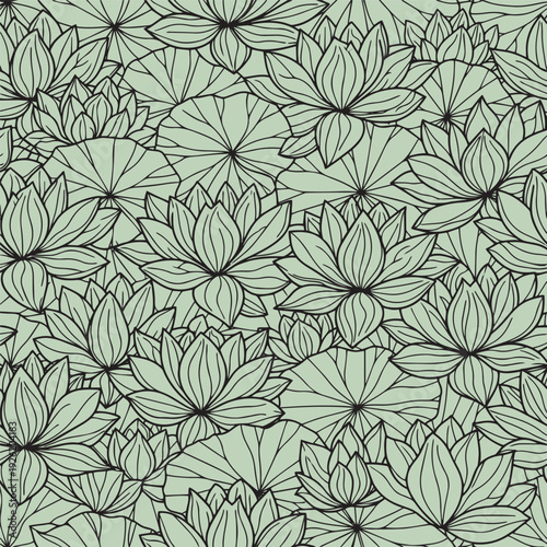 Seamless floral pattern lotus with leaves vector illustration