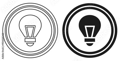 Minimalist Light Bulb Creative Idea Concept Vector Icon Set in Outline and Glyph Style