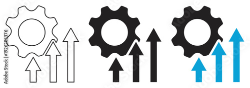 Business Progress Gear Icon with Growth Arrows Representing Efficiency Concept
