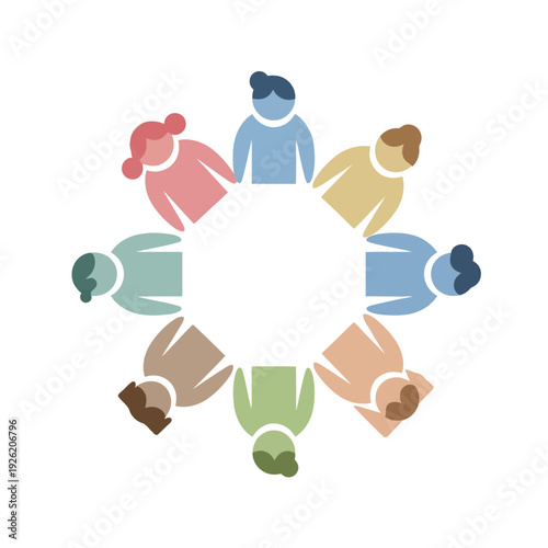 Diverse people standing in a circle around a central void, unity and togetherness, vector illustration, 8974154 (229).eps