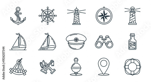 Nautical themed illustrations featuring various maritime symbols and elements.
