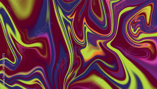 Swirling abstract pattern of deep purple lime green and blue