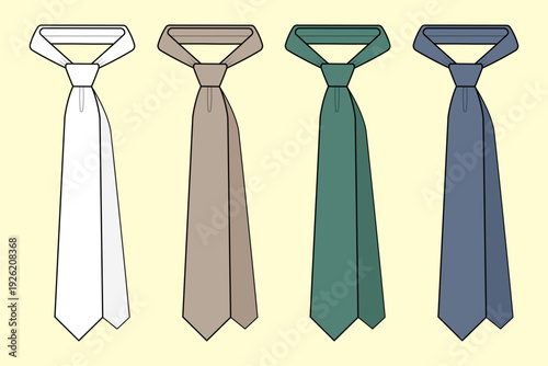 Minimalist Tie Collection in Neutral and Earth Tones Fashion Flat Sketch CAD Mockup Template