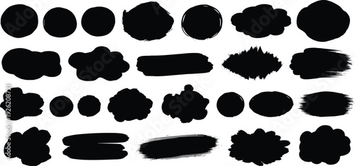 Collection of black brush strokes and shapes in various forms and sizes