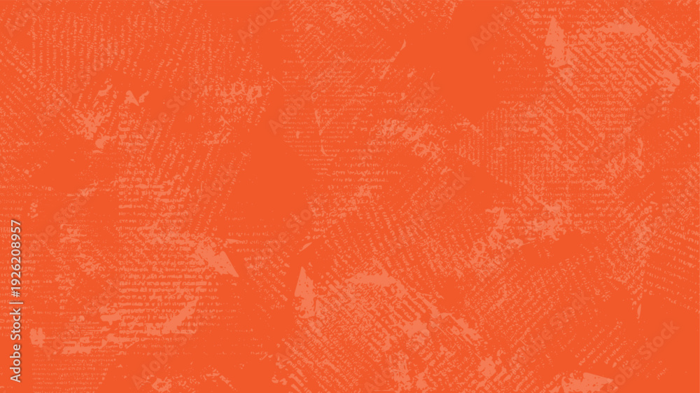 Fototapeta premium Orange textured background with distressed script patterns and scattered dots