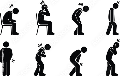 Illustration of various people in different states of distress and discomfort