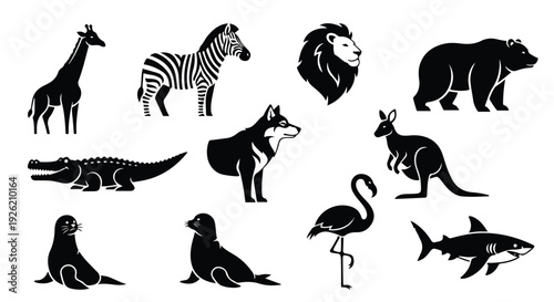 Black silhouettes of various wild animals on a white background for World Wildlife Day