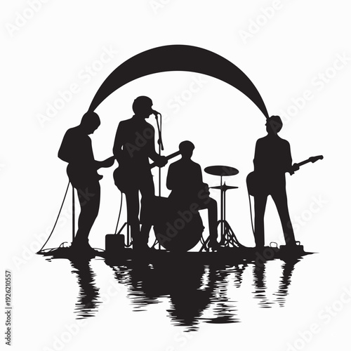 Musical Band Rock Performance Live Concert Silhouette Vector 