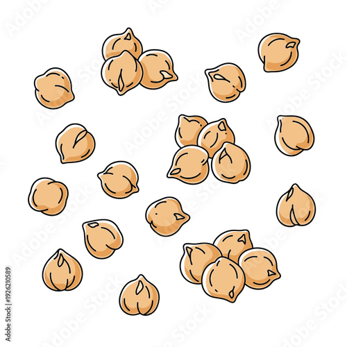 Hand drawn chickpea seeds scattered in small groups Isolated transparent background ( include cut-out PNG file )