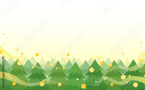 飛散する花粉とスギ並木のイラスト2_横