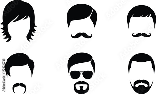 A variety of different hairstyles and facial hair options for both men and women