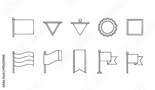 Modern editable flat flag icons for different shapes including rectangle, triangle, circle, and banner