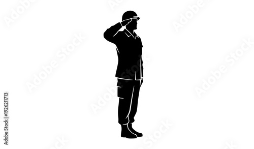 Saluting Soldier Black Silhouette Full Body Military Gesture Vector Illustration Isolated on White