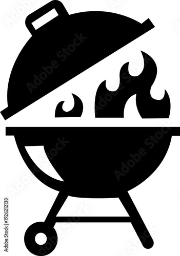 BBQ grill icon set. Barbecue, bar-b-q, spatula, grill fork, picnic, fire - stock vector. Barbecue Grill Set Icons: BBQ Equipment, Utensils, and Food for Outdoor Cooking and Summer Fun. isolated on tra