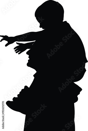 A heartwarming silhouette capturing a father carrying his child on his shoulders