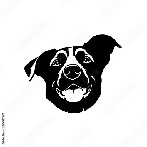 flat silhouette of happy rescue dog face, solid black
