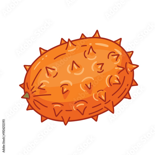 orange kiwano horned melon fruit with sharp spikes Isolated transparent background ( include cut-out PNG file )