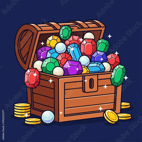Treasure Chest Overflowing with Jewels, Gold Coins, and Pearls
