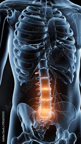 Human Body Anatomy with Focus on Lower Back in 3D Render