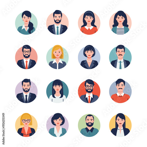Professional Business People Avatars User Profiles Cartoon Icons Set