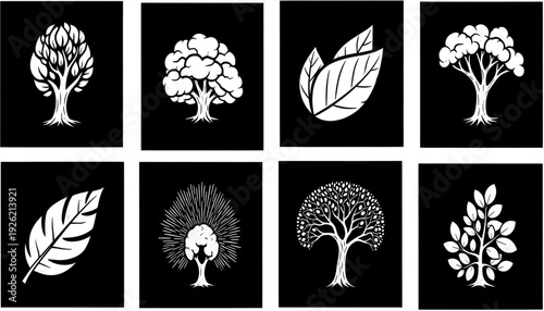 Tree and leaf vector icon set