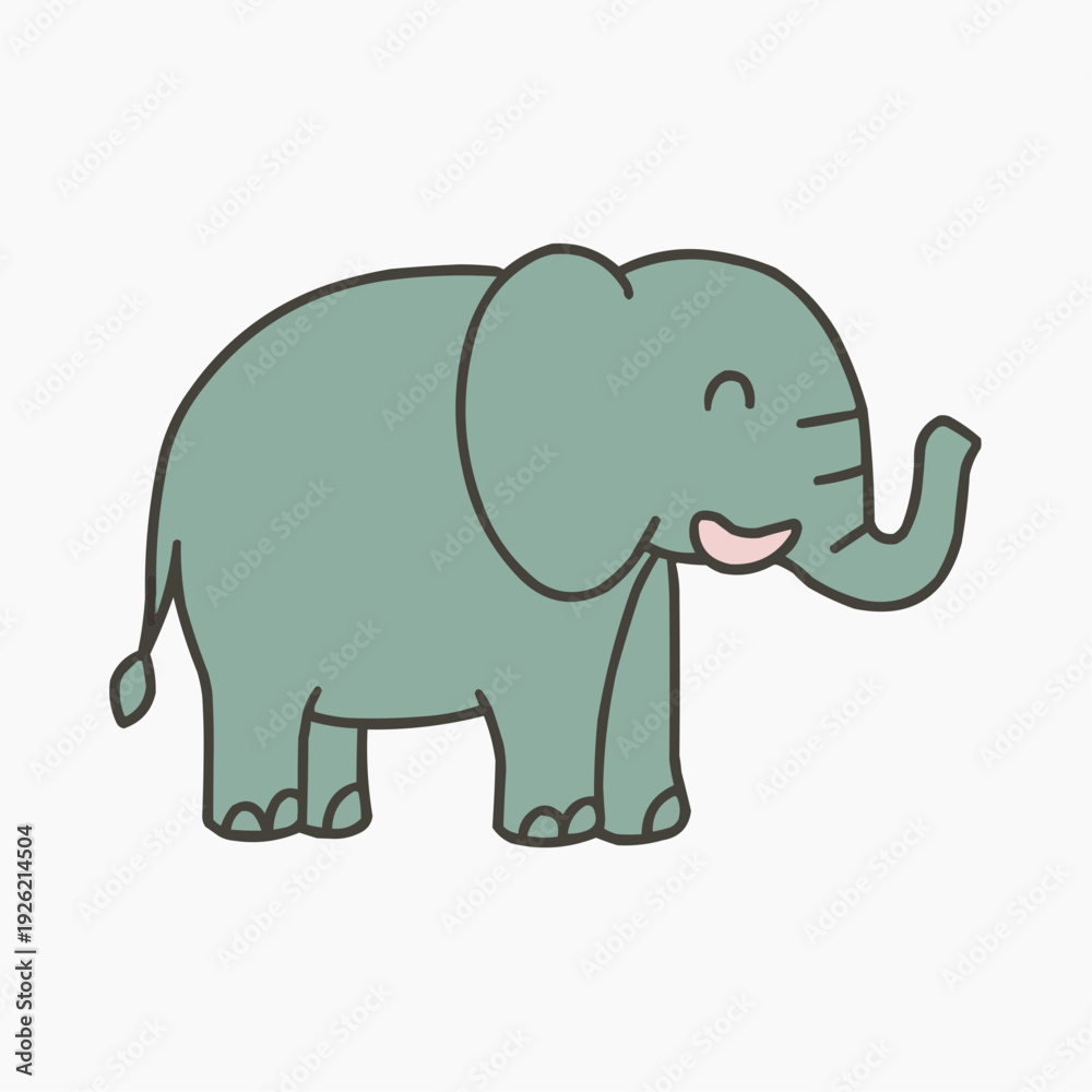 Fototapeta premium Cute cartoon elephant with happy expression and raised trunk