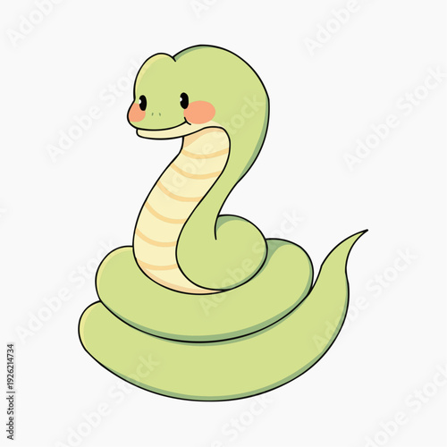 Cute cartoon snake with blush cheeks coiled in playful pose