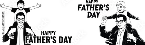 Happy Father's Day stickers with a father and children
