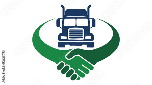 Green truck logo with handshake symbolizing transportation partnership and collaboration