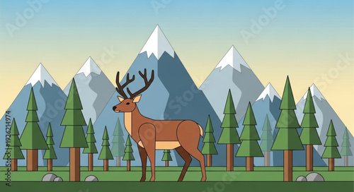 Deer Standing in Forest Landscape.