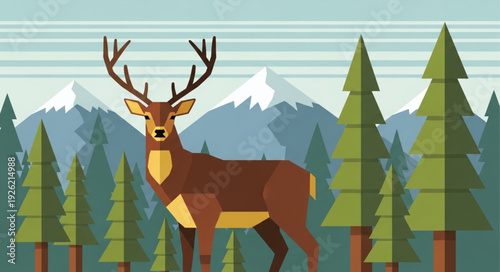 Deer Standing in Forest Landscape.