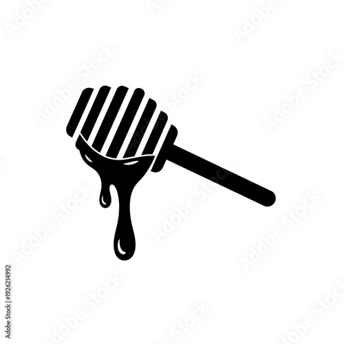 flat vector silhouette of honey dipper dripping honey