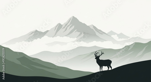 Deer Standing on Mountain Hilltop.