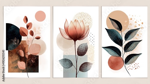 A beautiful floral art piece with pink and green leaves on white