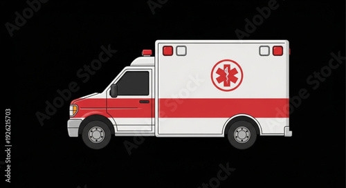 Ambulance on black background, emergency medical services vehicle, ready to respond.