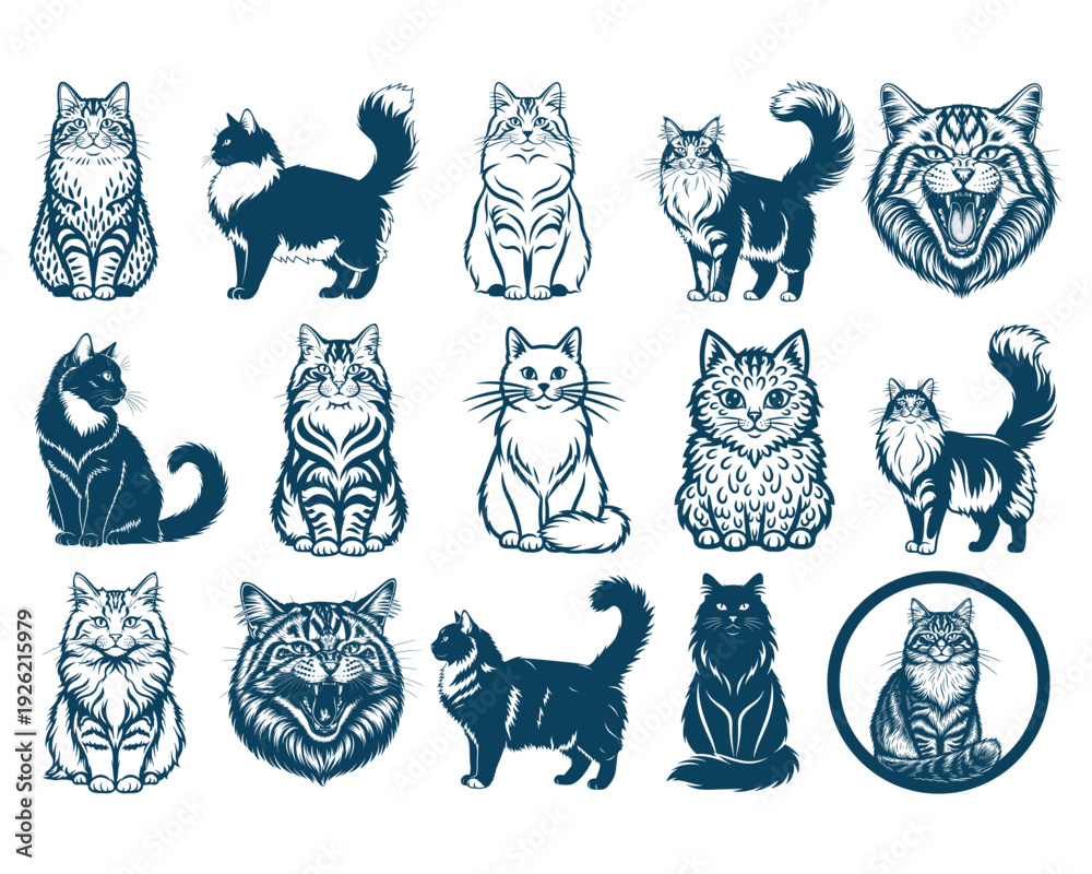 Naklejka premium Cat and Dog Mixed Pet Icon Collection Vector Illustration