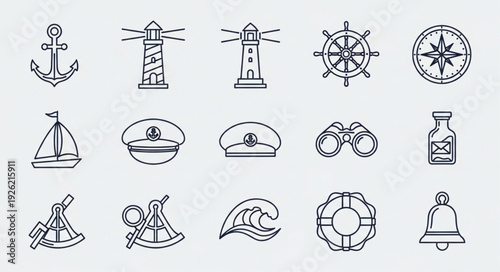Nautical themed illustrations featuring various maritime symbols and elements for design.
